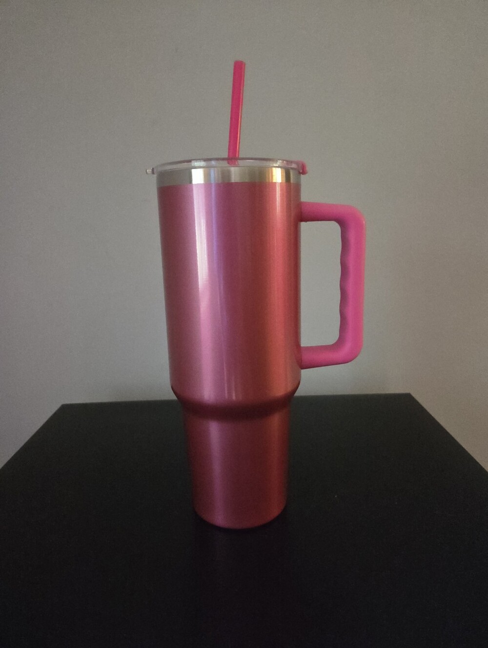 Insulated Pink Travel Tumbler with Handle and Straw 40oz.